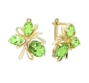 Серьги классические из желтого золота с хризолитом