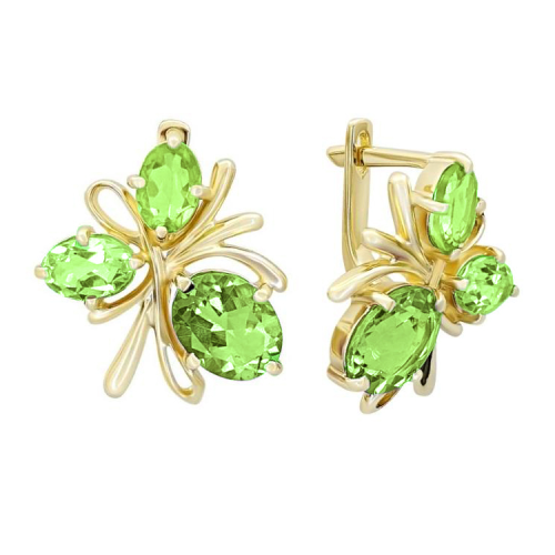 Серьги классические из желтого золота с хризолитом