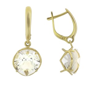 Серьги висячие из желтого золота с горным хрусталем