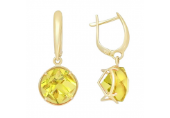 Серьги висячие из желтого золота с цитрином