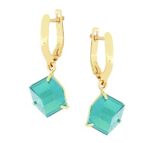 Серьги висячие из желтого золота с кварцем