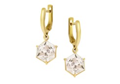 Серьги висячие из желтого золота с горным хрусталем