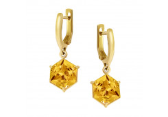 Серьги висячие из желтого золота с цитрином