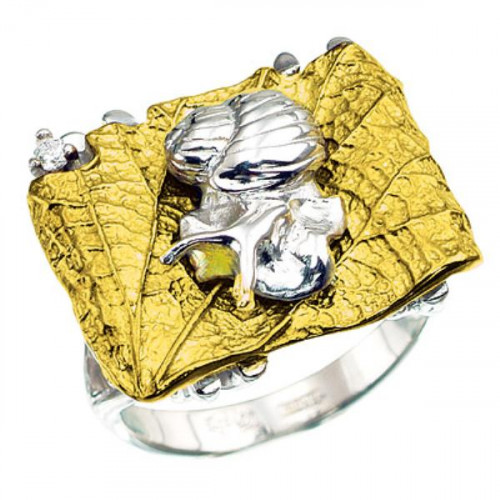 Серебряное кольцо с позолотой с кристаллом Сваровски