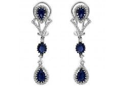 Серьги висячие из белого золота с сапфиром