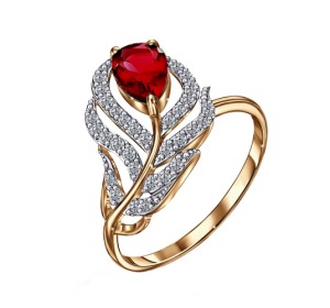 Серебряное кольцо с позолотой с фианитом