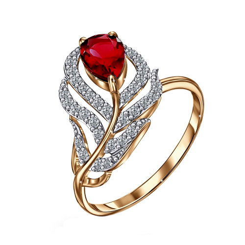 Серебряное кольцо с позолотой с фианитом