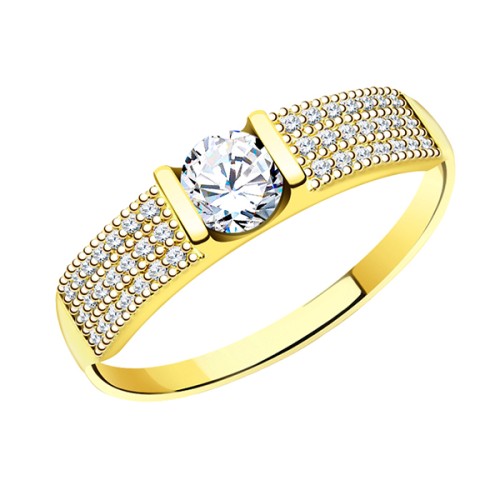 Кольцо из желтого золота с фианитом