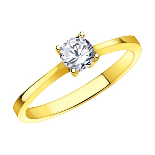 Кольцо из желтого золота с фианитом