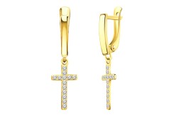 Серьги висячие из желтого золота с фианитом