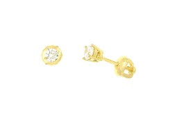 Серьги пусеты (гвоздики) из желтого золота с фианитом