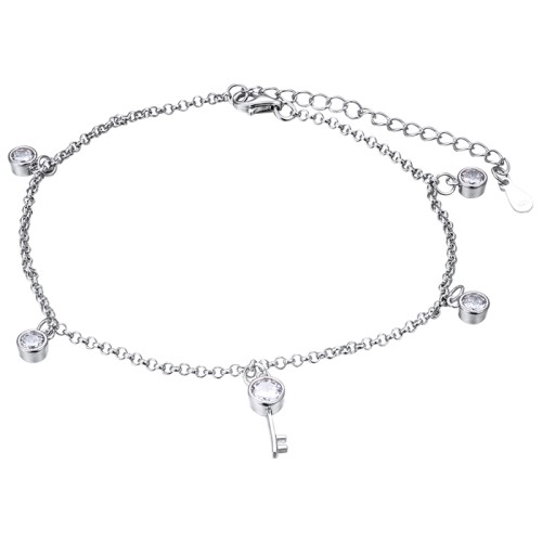 Браслет на ногу из серебра с фианитом