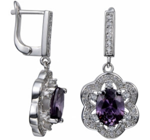 Серебряные cерьги висячие с фианитом