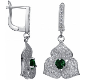 Серебряные cерьги висячие с фианитом