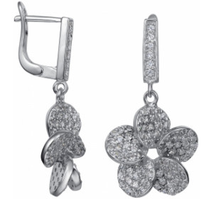 Серебряные cерьги висячие с фианитом