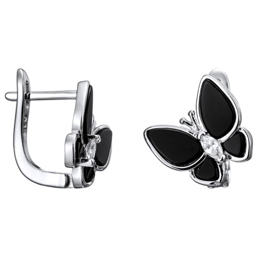 Серебряные cерьги классические с агатом