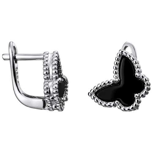 Серебряные cерьги классические с агатом