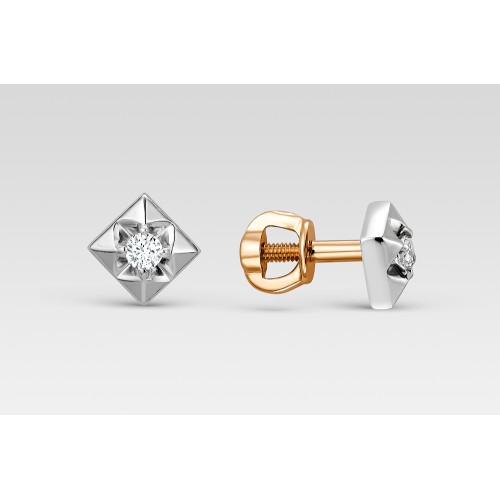 Золотые cерьги пусеты (гвоздики) с бриллиантом