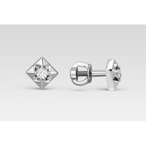 Серьги пусеты (гвоздики) из белого золота с бриллиантом