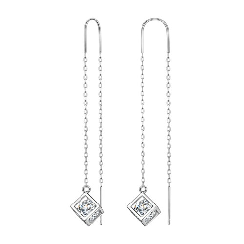 Серебряные cерьги классические с фианитом