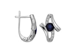 Серебряные cерьги классические с сапфиром