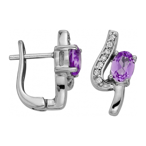 Серебряные cерьги классические с аметистом