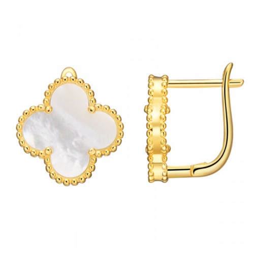 Серебряные cерьги классические с позолотой с перламутром