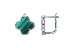 Серебряные cерьги классические с малахитом