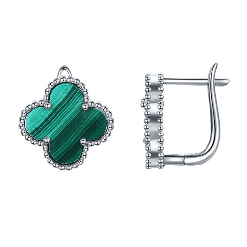 Серебряные cерьги классические с малахитом