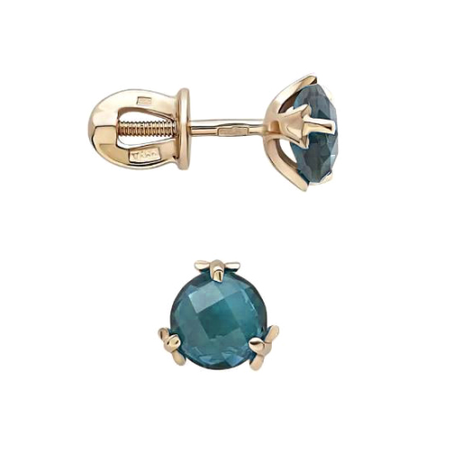 Золотые cерьги пусеты (гвоздики) с ситаллом