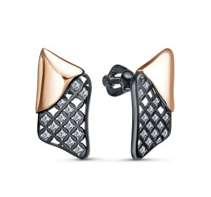 Золотые cерьги пусеты (гвоздики) с фианитом