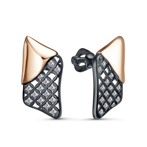 Золотые cерьги пусеты (гвоздики) с фианитом