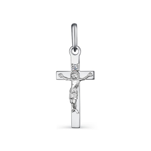 Крест из белого золота с бриллиантом
