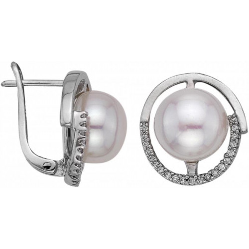 Серебряные cерьги классические с жемчугом