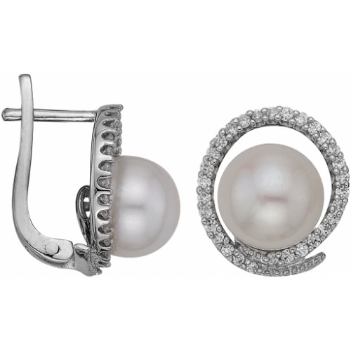 Серебряные cерьги классические с жемчугом