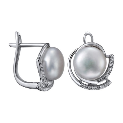 Серебряные cерьги классические с жемчугом