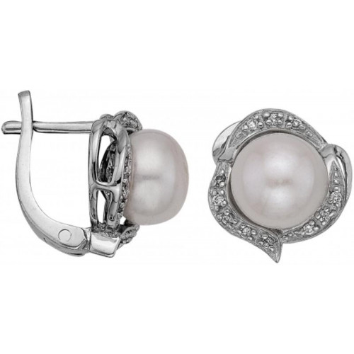 Серебряные cерьги классические с жемчугом