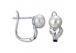 Серебряные cерьги классические с жемчугом