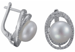 Серебряные cерьги классические с жемчугом