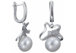 Серебряные cерьги висячие с жемчугом