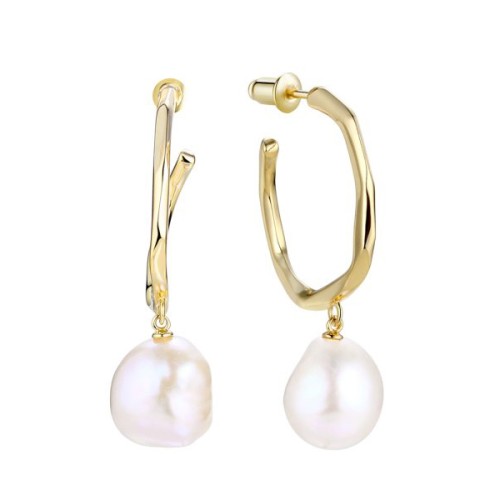 Серебряные cерьги пусеты (гвоздики) с позолотой с жемчугом