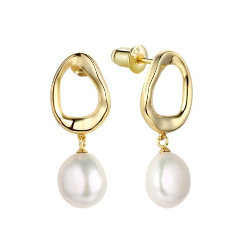 Серебряные cерьги пусеты (гвоздики) с позолотой с жемчугом