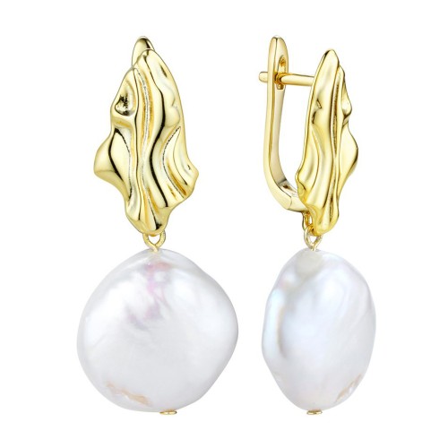 Серебряные cерьги висячие с позолотой с жемчугом