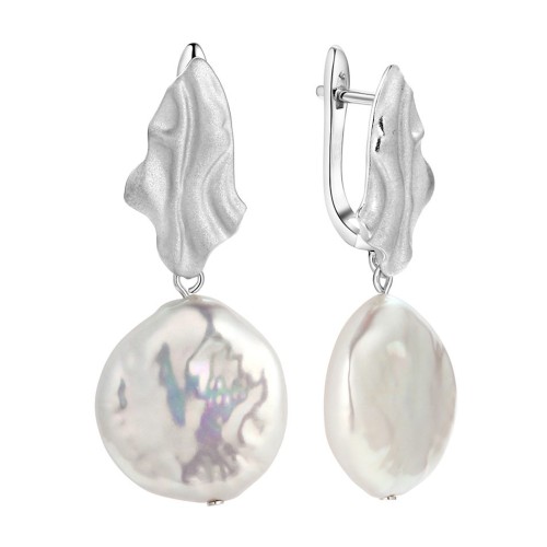 Серебряные cерьги висячие с жемчугом