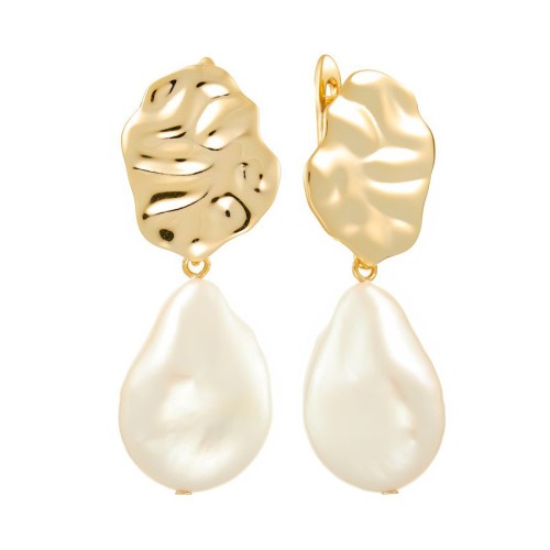 Серебряные cерьги висячие с позолотой с жемчугом