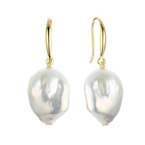 Серебряные cерьги висячие с позолотой с жемчугом