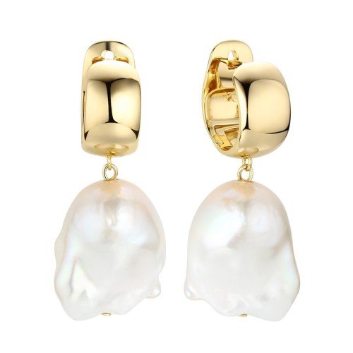 Серебряные cерьги висячие с позолотой с жемчугом