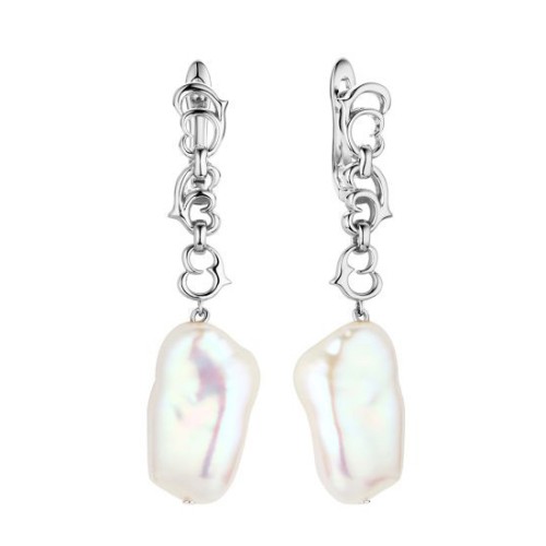 Серебряные cерьги висячие с жемчугом