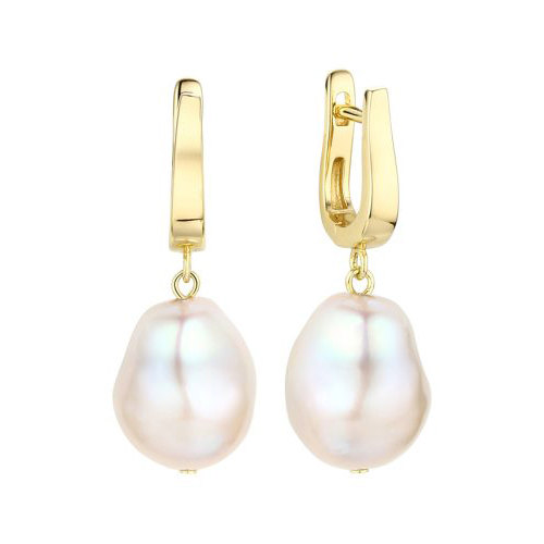 Серебряные cерьги висячие с позолотой с жемчугом