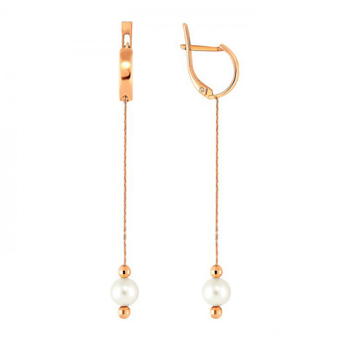 Золотые cерьги висячие с жемчугом